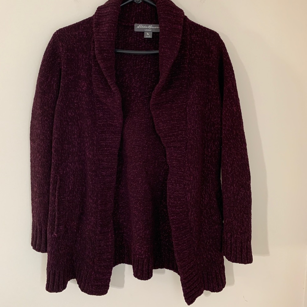 Eddie Bauer Lounge Purple Knit Long Cardigan Sweater Women's Size S